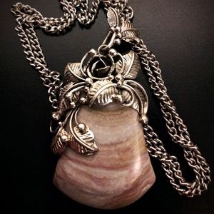 Sterling Pendant on Chain with Natural Stone
